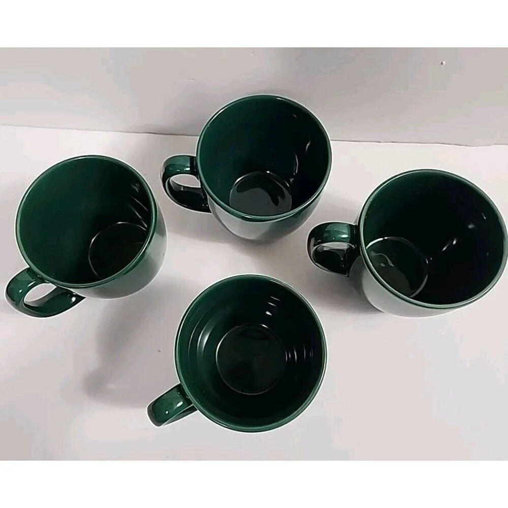 SET OF 4 Corelle Stoneware Dark Green Mugs/Cups Made In Thailand